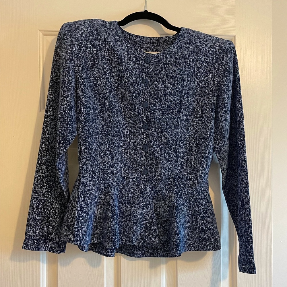 Vintage Peplum Blouse Jordan Ari Navy and White Polka Dot